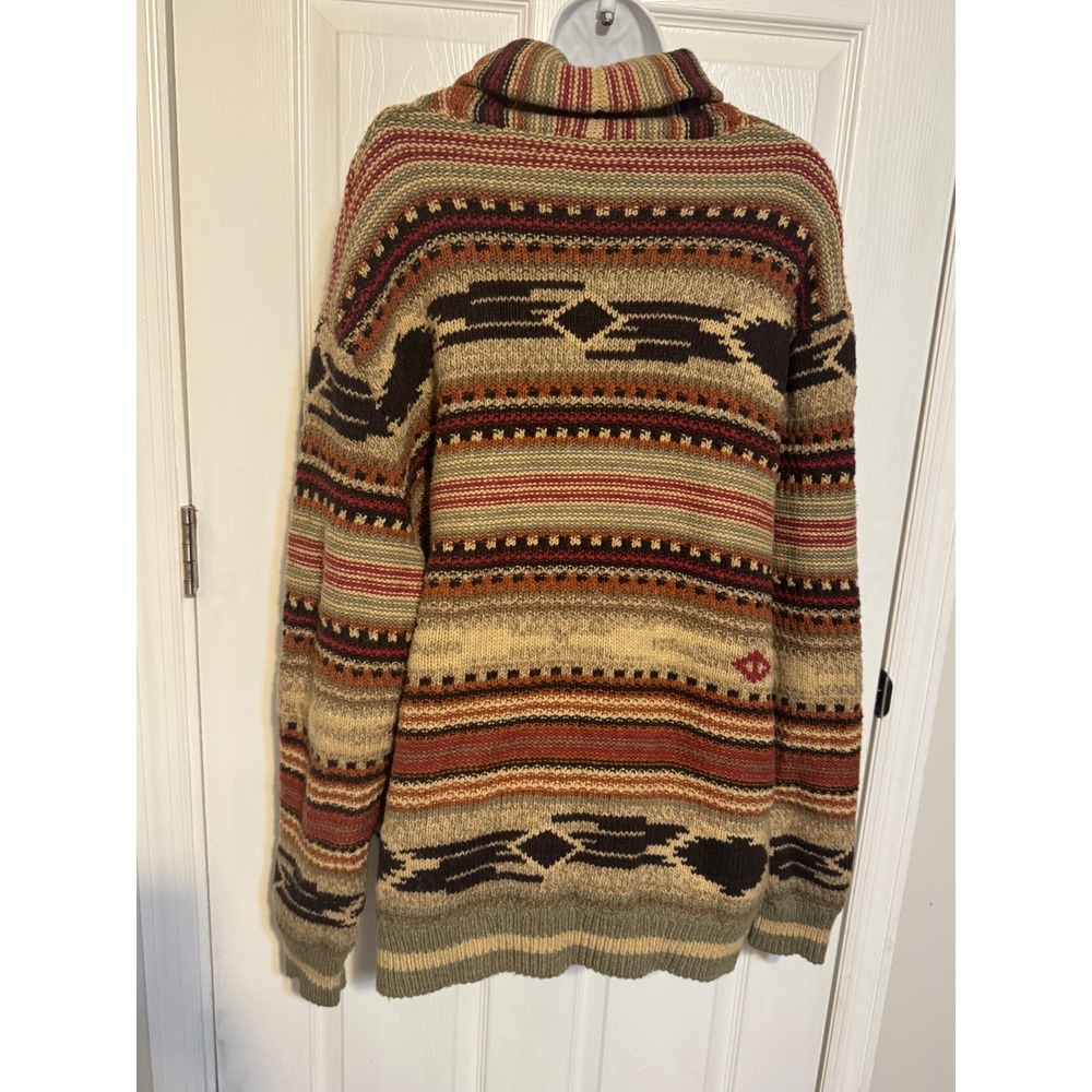 American Eagle Aztec Southwestern Shawl Collar Cardigan Sweater Mens XL Brown - Picture 2 of 4
